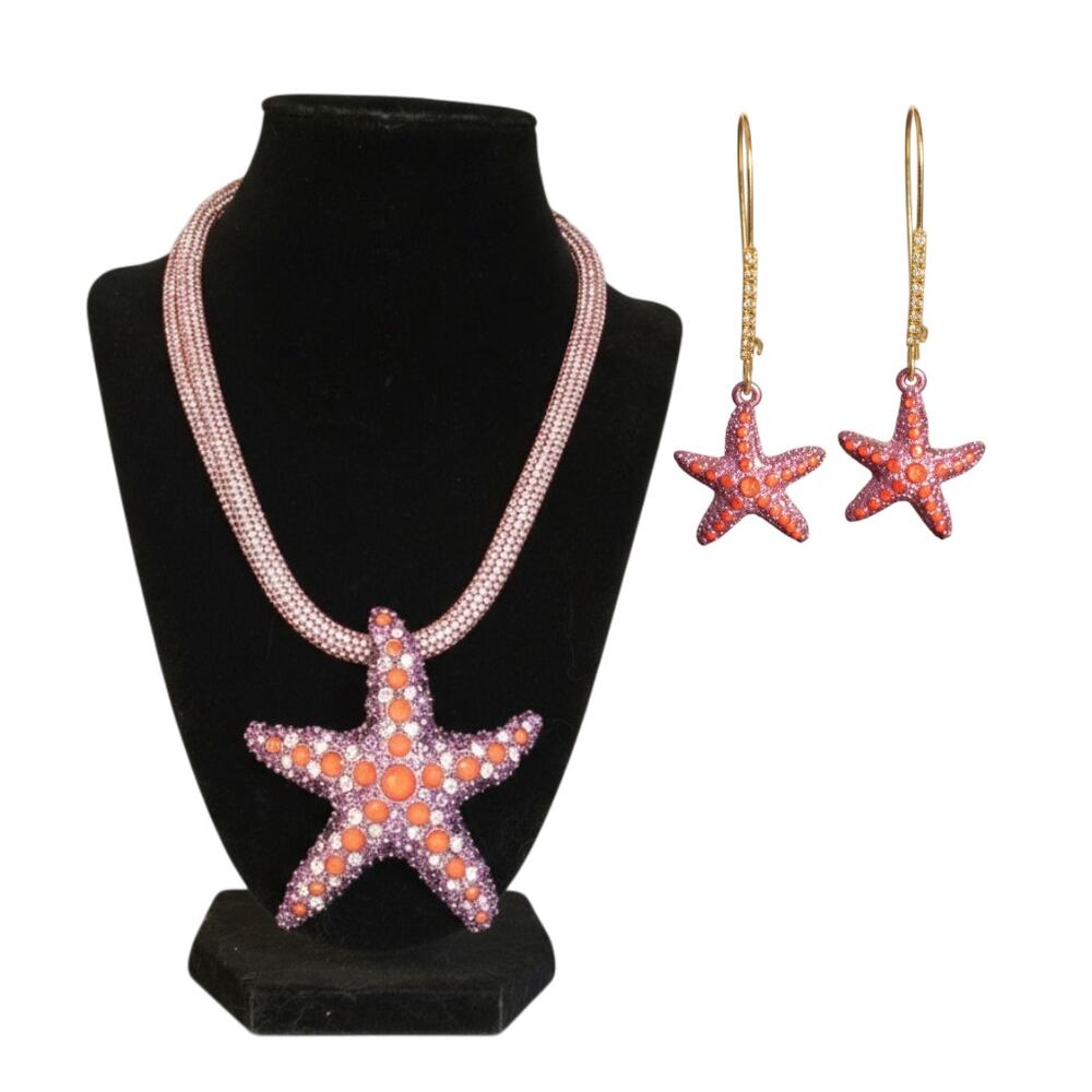 Betsey Johnson Mermaid Starfish Cord Necklace NWT Crystal Ocean Beach Jewelry - Picture 4 of 5